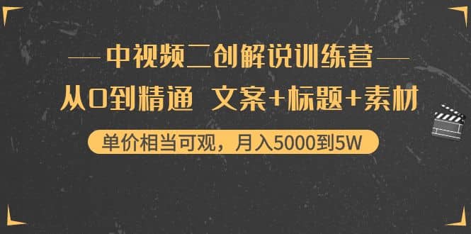 中视频二创解说训练营:从0到精通 文案 标题 素材-摘星网