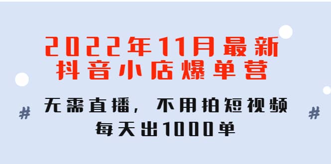 2022年11月最新抖音小店爆单训练营：无需直播，不用拍短视频，每天出1000单-摘星网
