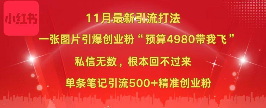 小红书11月最新图片打法,一张图片引爆创业粉“预算4980带我飞”,私信无数,根本回不过来,单条笔记引流500+精准创业粉-摘星网