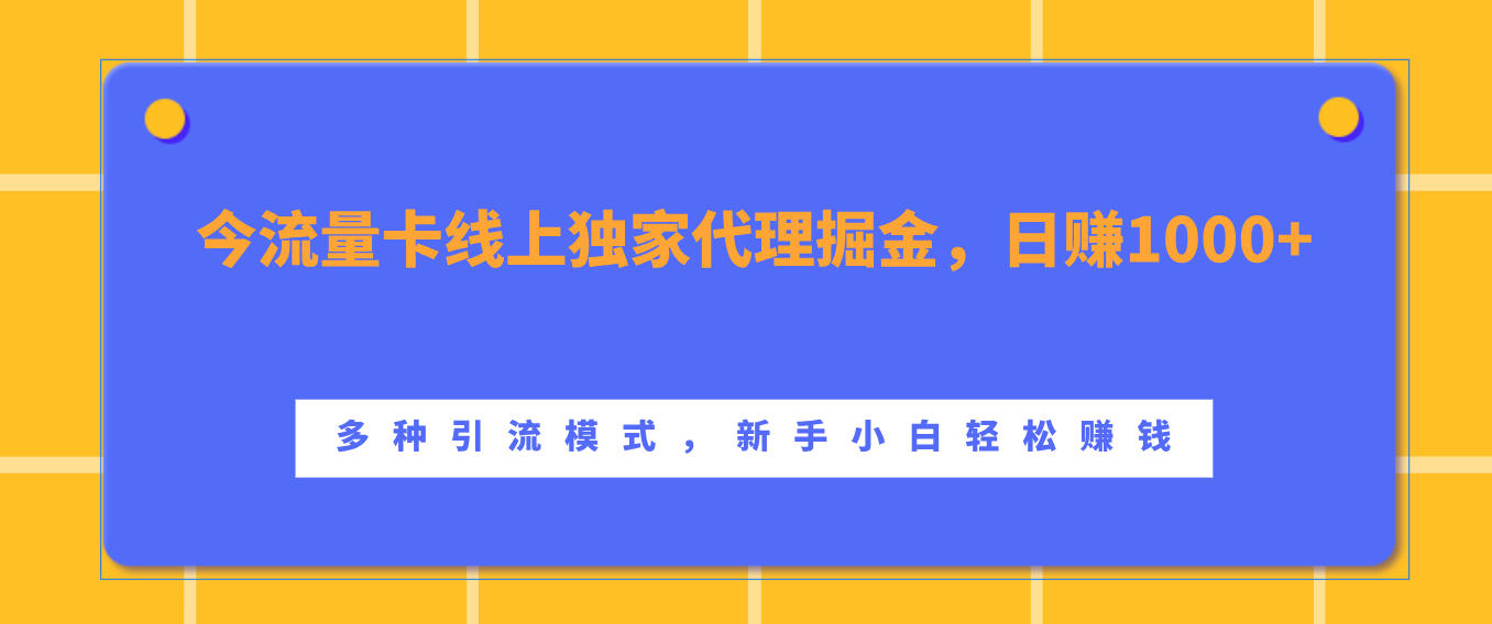 流量卡线上独家代理掘金,日赚1000+ ,多种引流模式,新手小白轻松赚钱-摘星网