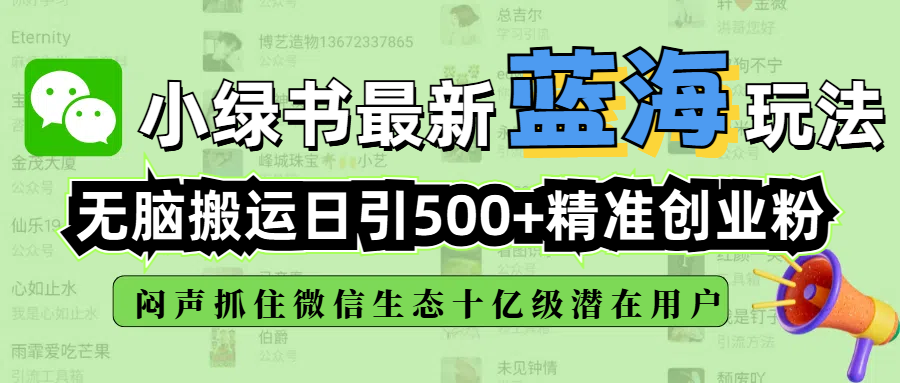 小绿书最新蓝海玩法,无脑搬运日引500+精准创业粉,闷声抓住微信生态十亿级潜在用户-摘星网