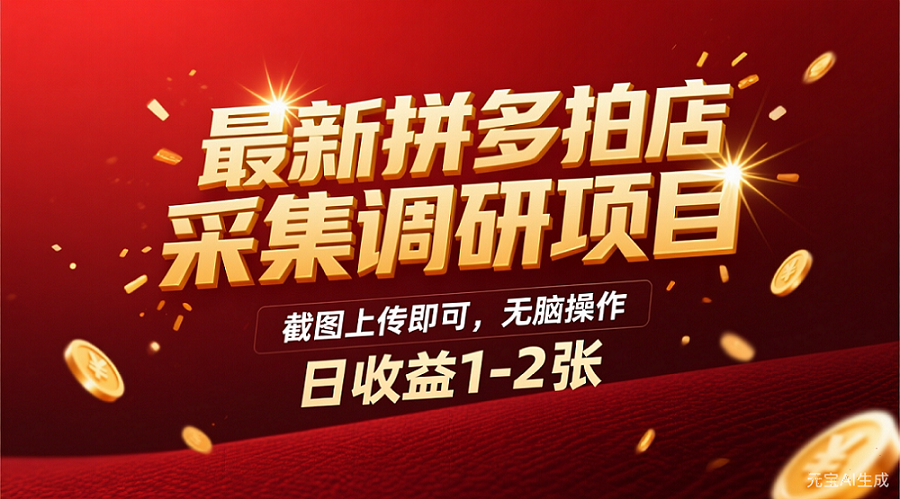 最新拼多多拍店采集调研项目,截图上传即可,无脑操作,日收益1-2张-摘星网