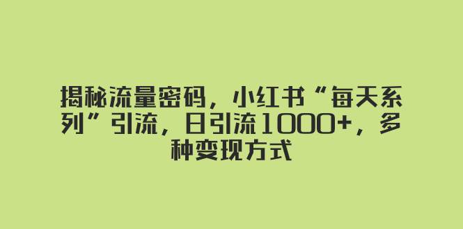 揭秘流量密码,小红书“每天系列”引流,日引流1000 ,多种变现方式-摘星网