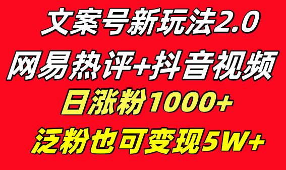 文案号新玩法 网易热评 抖音文案 一天涨粉1000  多种变现模式 泛粉也可变现-摘星网
