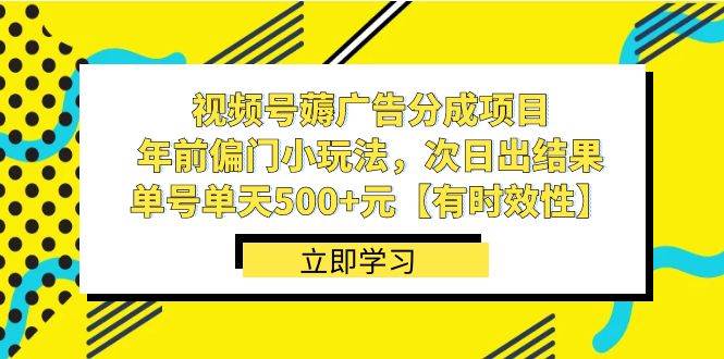 视频号薅广告分成项目,年前偏门小玩法,次日出结果,单号单天500 元【有时效性】-摘星网