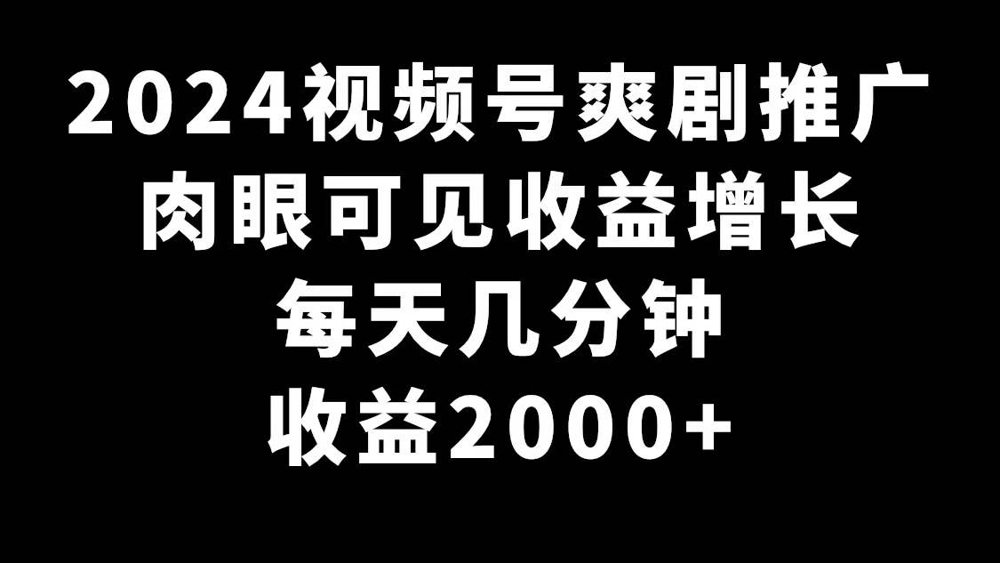 2024视频号爽剧推广,肉眼可见的收益增长,每天几分钟收益2000+-摘星网
