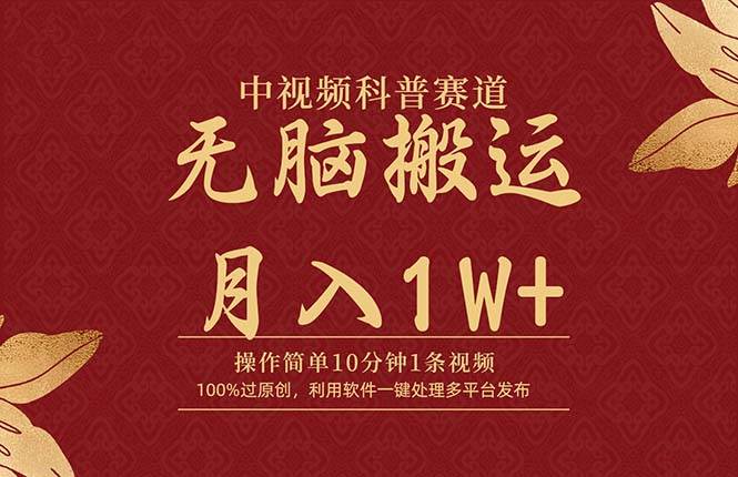 中视频科普赛道，10分钟1条视频，条条爆款，100%过原创，无脑搬运月入1W+-摘星网
