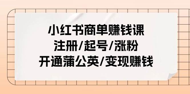 小红书商单赚钱课：注册/起号/涨粉/开通蒲公英/变现赚钱（25节课）-摘星网