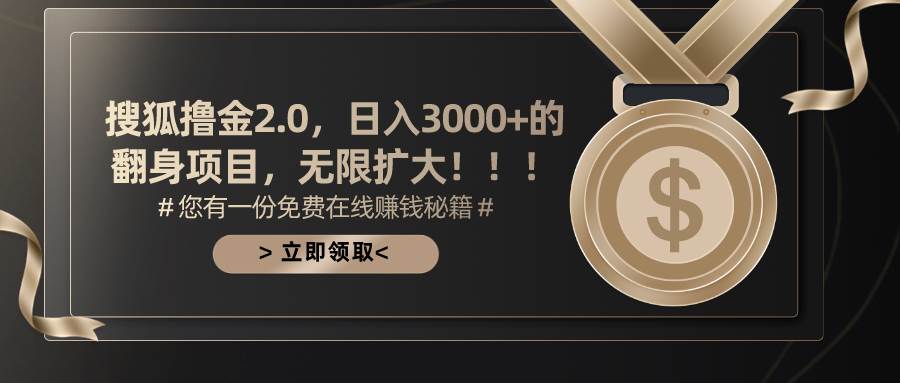 搜狐撸金2.0日入3000+，可无限扩大的翻身项目-摘星网